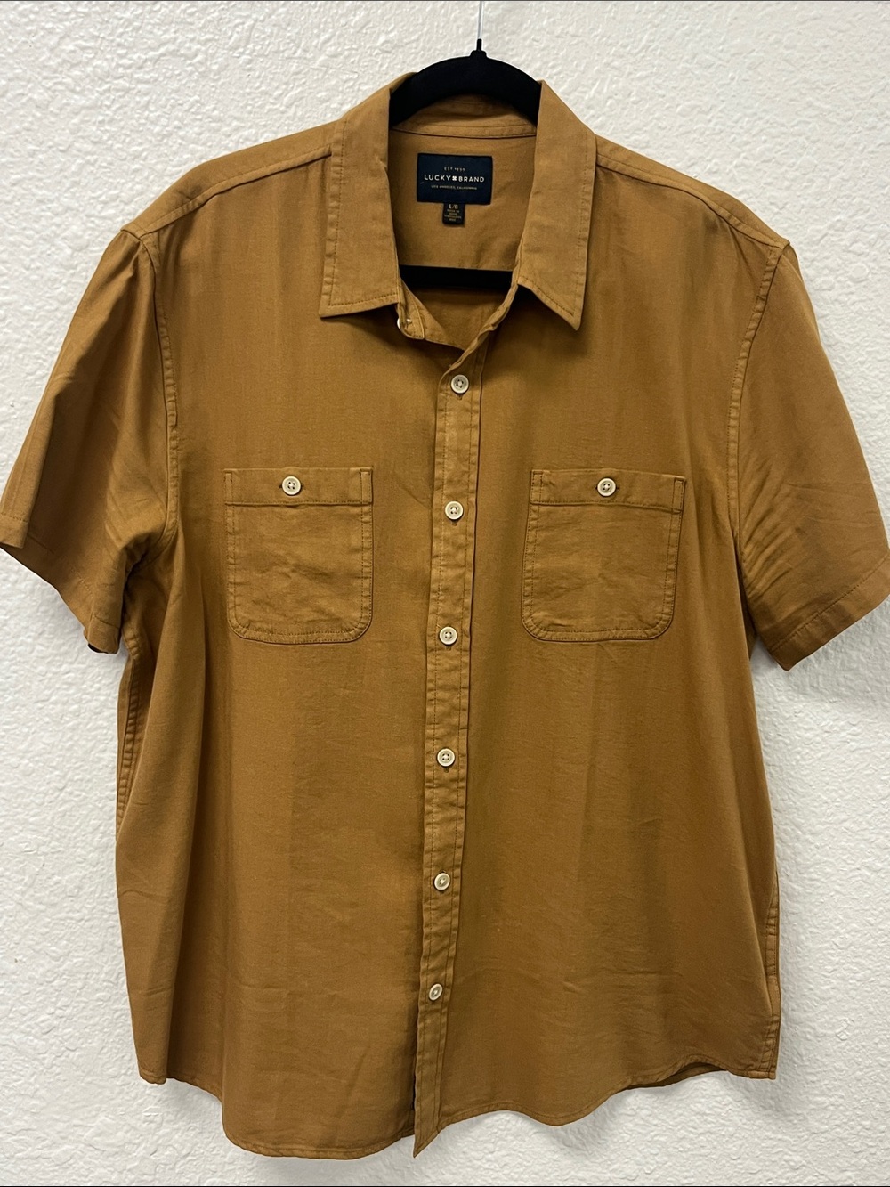 Lucky Brand Short Sleeve Button-Up Shirt in Camel Brown #1111